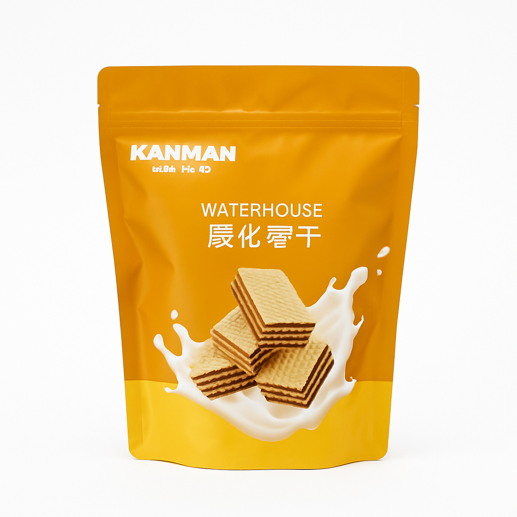 Mei Wei: Biscoito Wafer Sabor Café com Leite de Coco（咔啰咔曼威化饼干生椰拿铁）- Krumov 200g - Embalagem em Fundo Branco