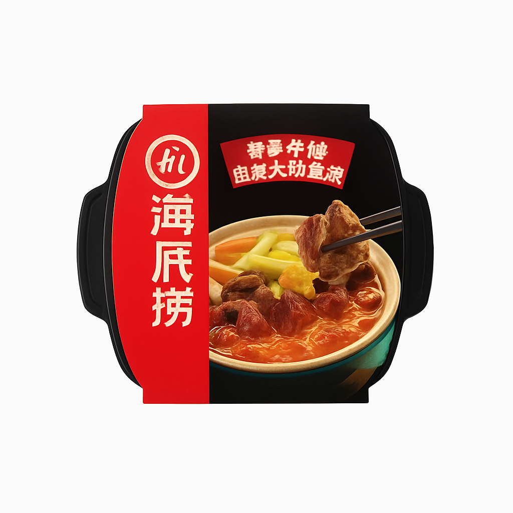 Mei Wei: Hot Pot Autoquecível Carne e Tomate （海底捞自煮火锅）- Haidilao 365g - Embalagem em Fundo Branco