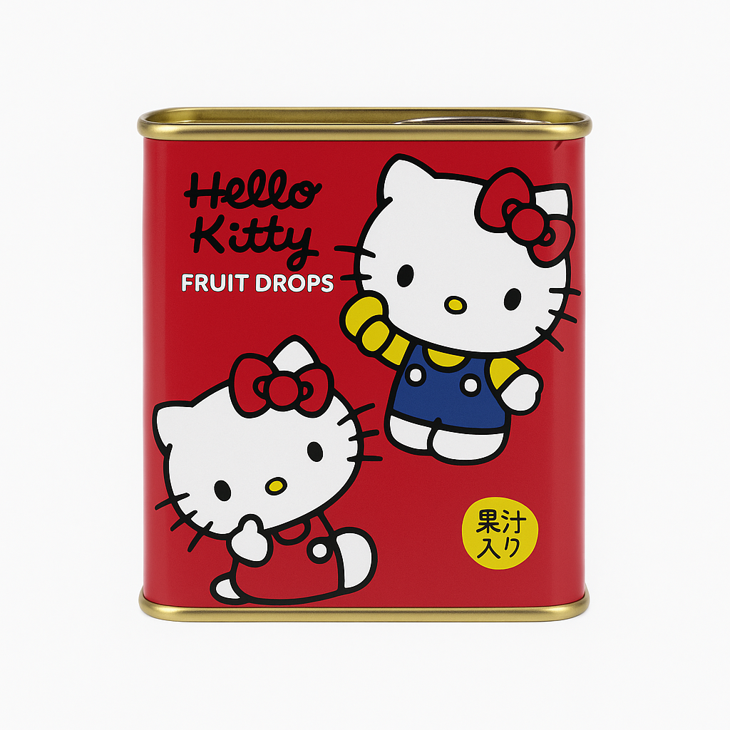 Mei Wei: Bala de Frutas Hello Kitty em Lata（フルーツドロップス）- Sakuma 75g - Embalagem em Fundo Branco