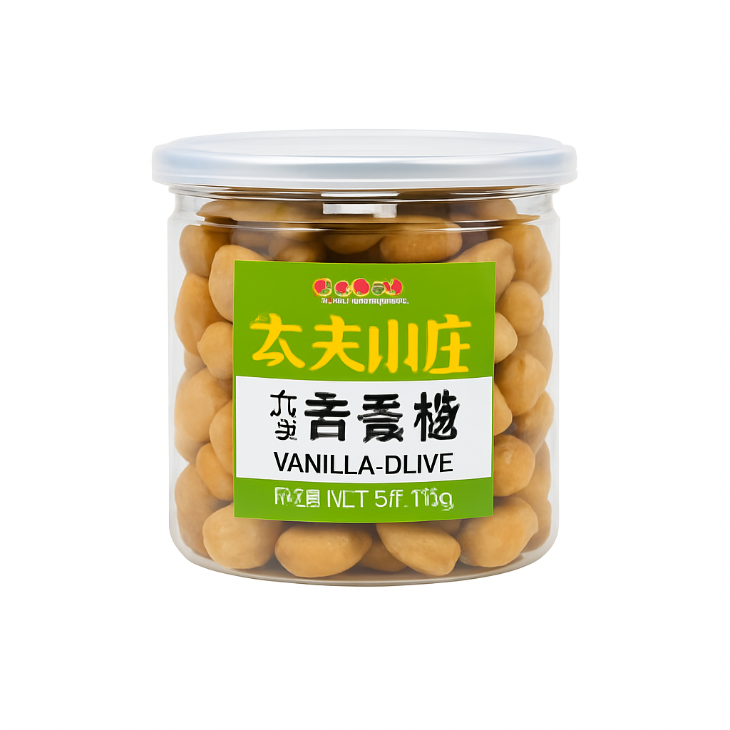 Mei Wei: Azeitona Verde Temperada（九制香草榄）- Nong Fu Shan Zhuang 380g - Embalagem em Fundo Branco