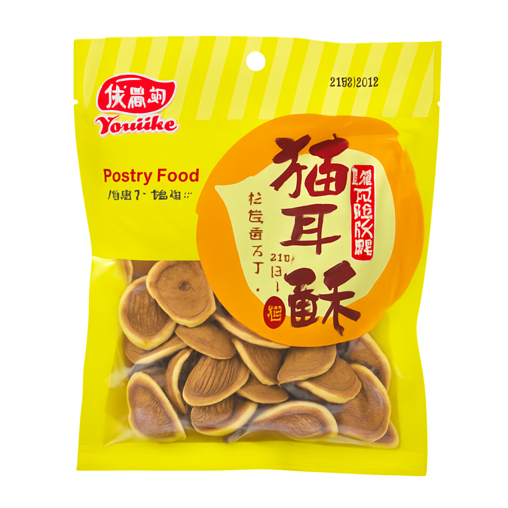 Mei Wei: Biscoito Orelha de Gato Sabor Gergelim（猫耳酥）- Youyike 120g - Embalagem em Fundo Branco