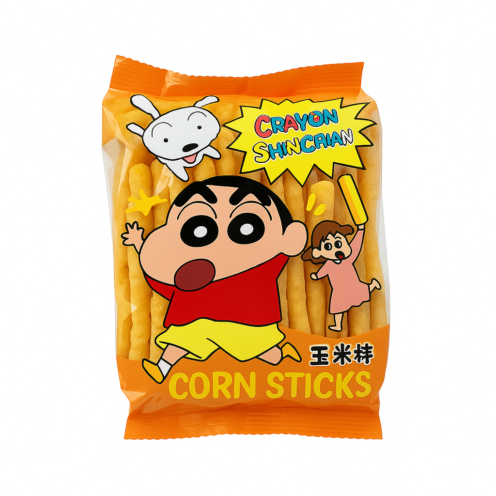 Mei Wei: Biscoito de Milho Sabor Sopa de Milho Crayon Shin-chan（クレヨンしんちゃん）- Tohato 84g - Embalagem em Fundo Branco