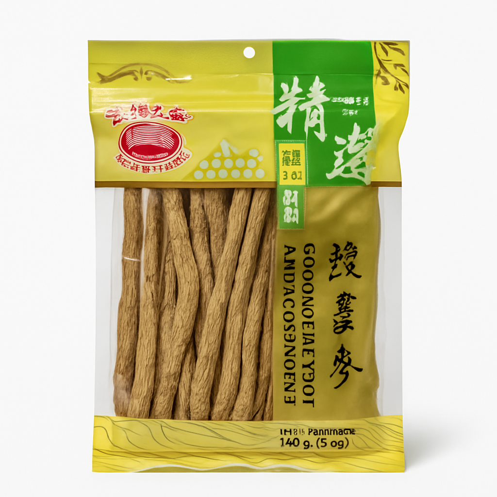 Mei Wei: Raiz de Codonopsis（纹党参）- Red Bridge Brand 142g - Embalagem em Fundo Branco
