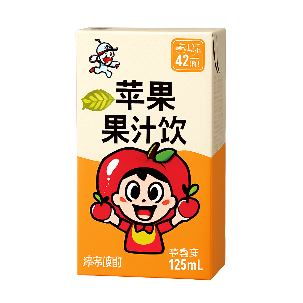 Mei Wei: Suco de Maçã（苹果黑汁饮）- Want Want 125ml - Embalagem em Fundo Branco