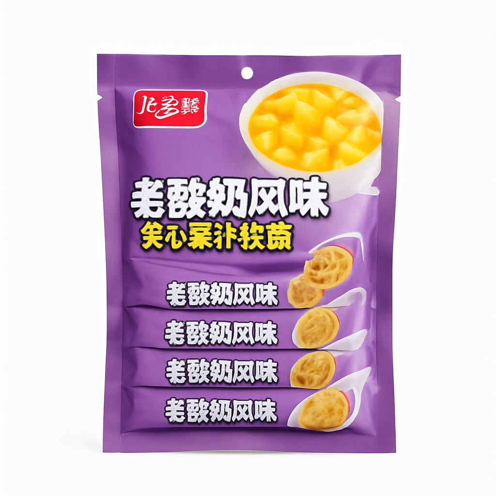 Mei Wei: Bala de Iogurte com Maracujá（老酸奶夹心软糖）- Shangzhen 96g - Embalagem em Fundo Branco