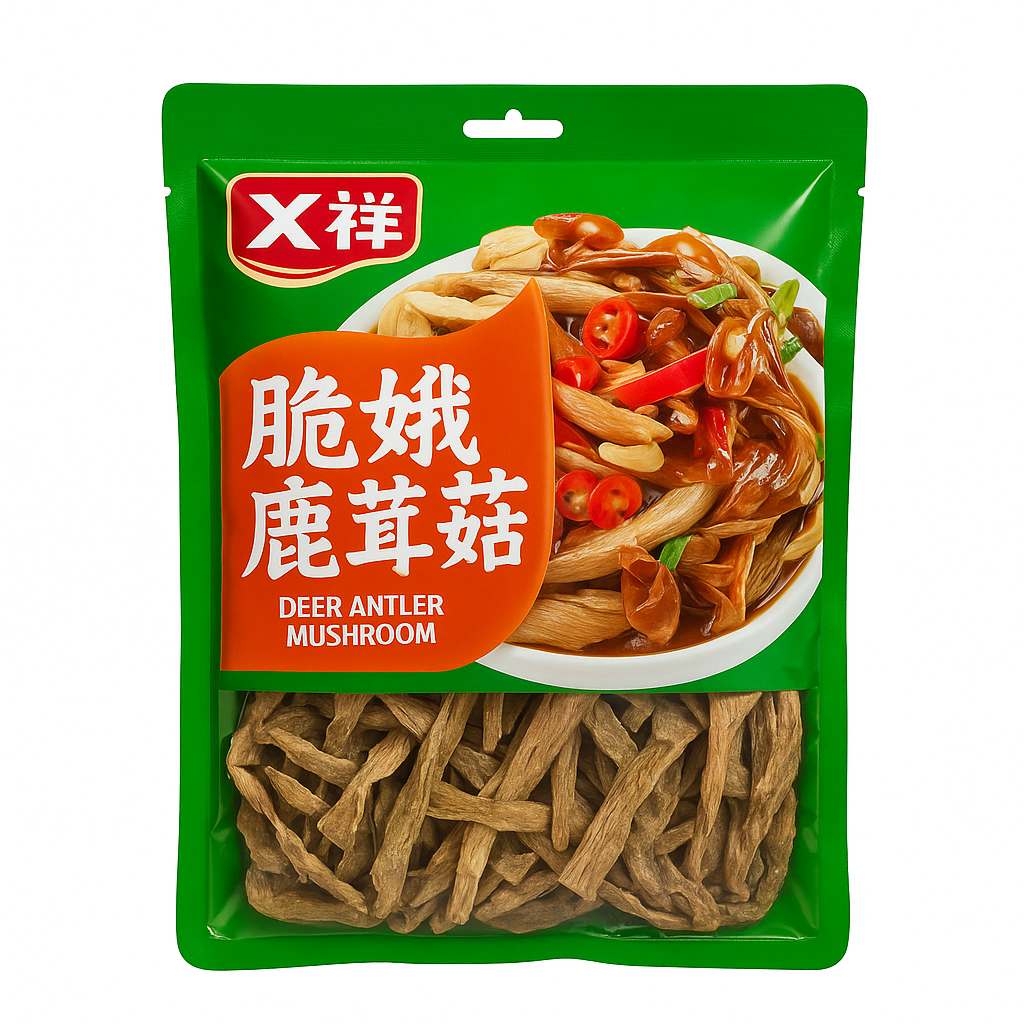 Mei Wei: Cogumelo Chifre de Cervo（脆嫩鹿茸菇）- Xiang 80g - Embalagem em Fundo Branco