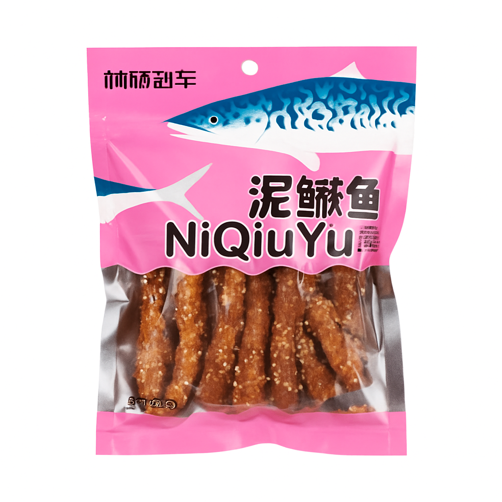 Mei Wei: Peixe Loach Defumado Picante（泥鳅鱼）- NiQiuYu 90g - Embalagem em Fundo Branco