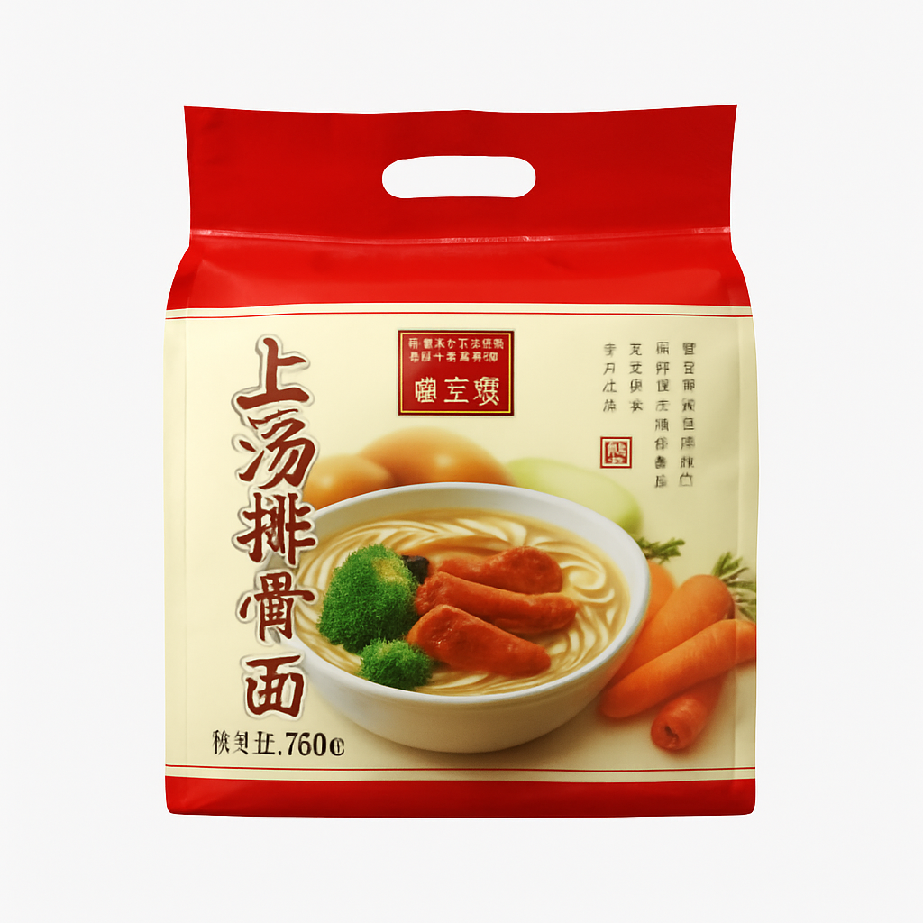 Mei Wei: Macarrão Instantâneo Sabor Costela （麦老大上汤排骨面） - Mai Lao Da 5x85g - Embalagem em Fundo Branco