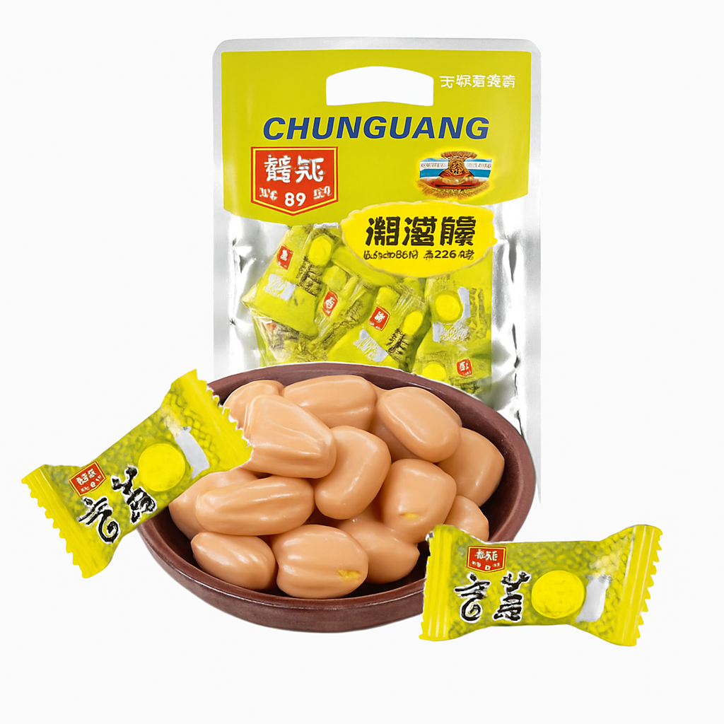 Mei Wei: Bala de Durião（榴莲糖）- Chunguang 180g - Embalagem em Fundo Branco