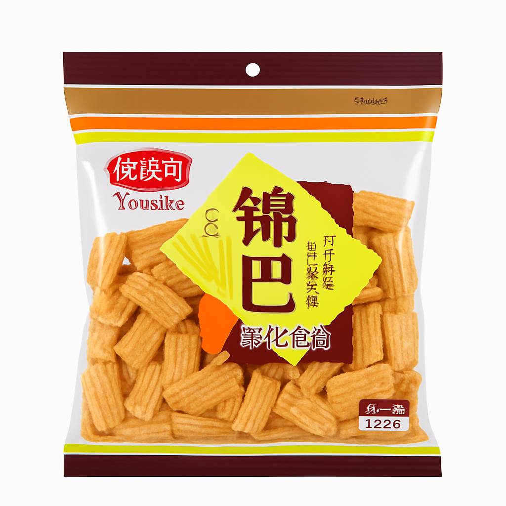 Mei Wei: Biscoito de Arroz Crocante（锅巴）- Youyike 120g - Embalagem em Fundo Branco