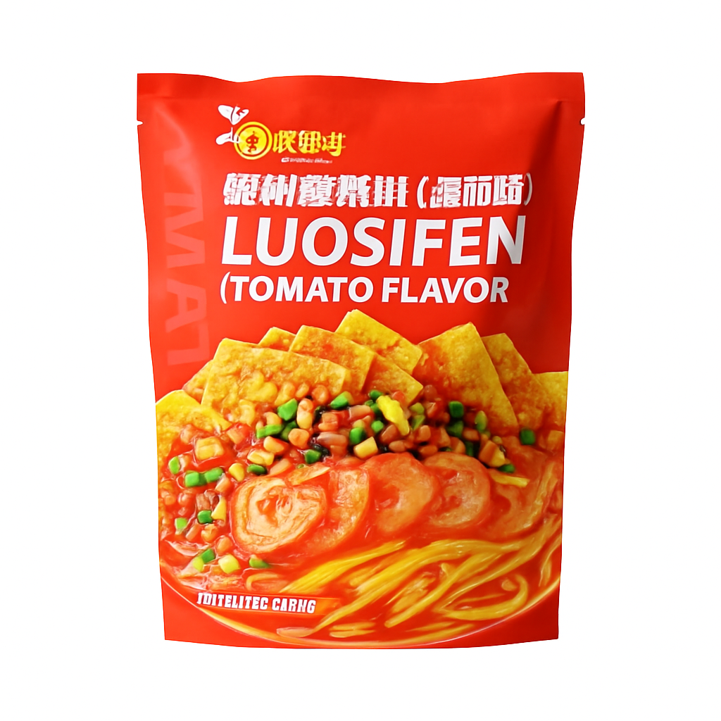 Mei Wei: Luosifen Sabor Tomate（柳州螺蛳粉）- Haohuanluo 220g - Embalagem em Fundo Branco