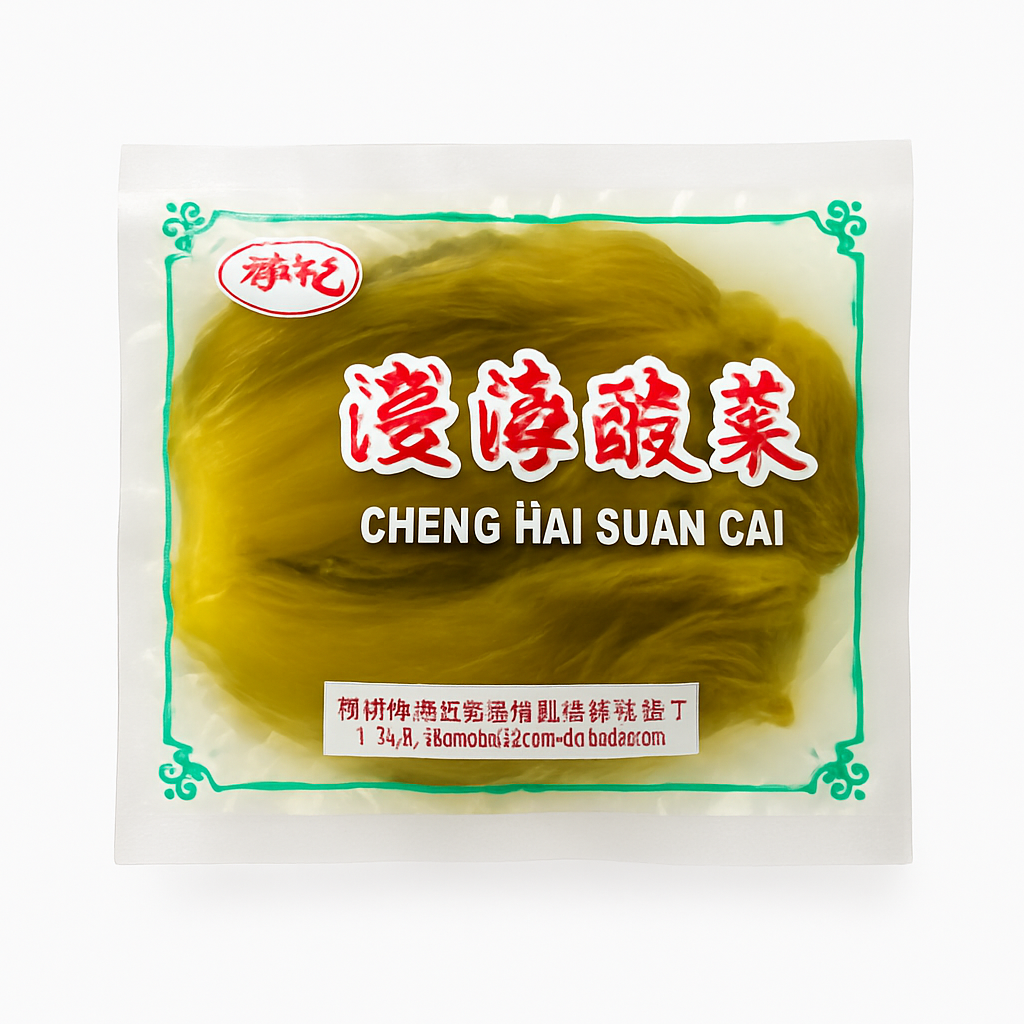 Mei Wei: Conserva de Repolho Chinês Fermentado（澄海酸菜）- Cheng Hai 250g - Embalagem em Fundo Branco