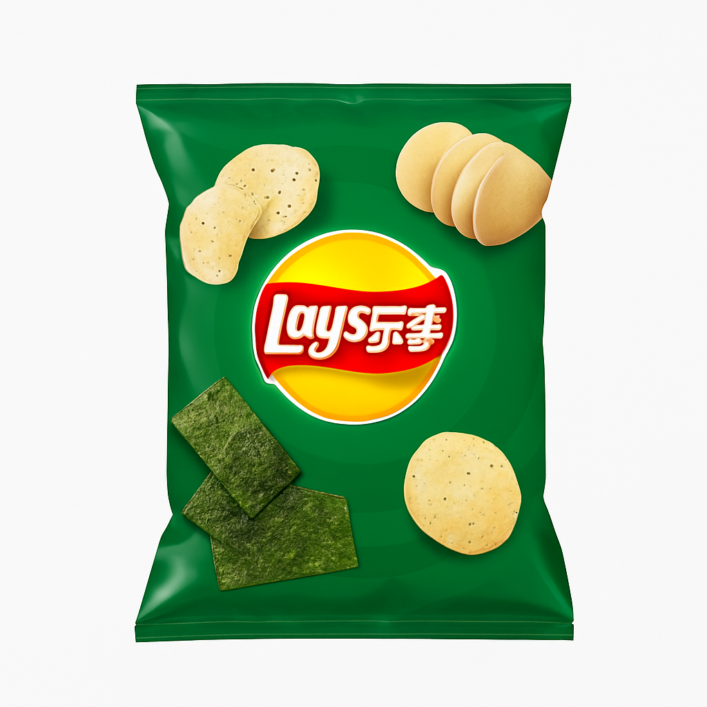 Mei Wei: Batata Chips Sabor Alga Marinha（乐事岩烧海苔味）- Lay's 70g - Embalagem em Fundo Branco