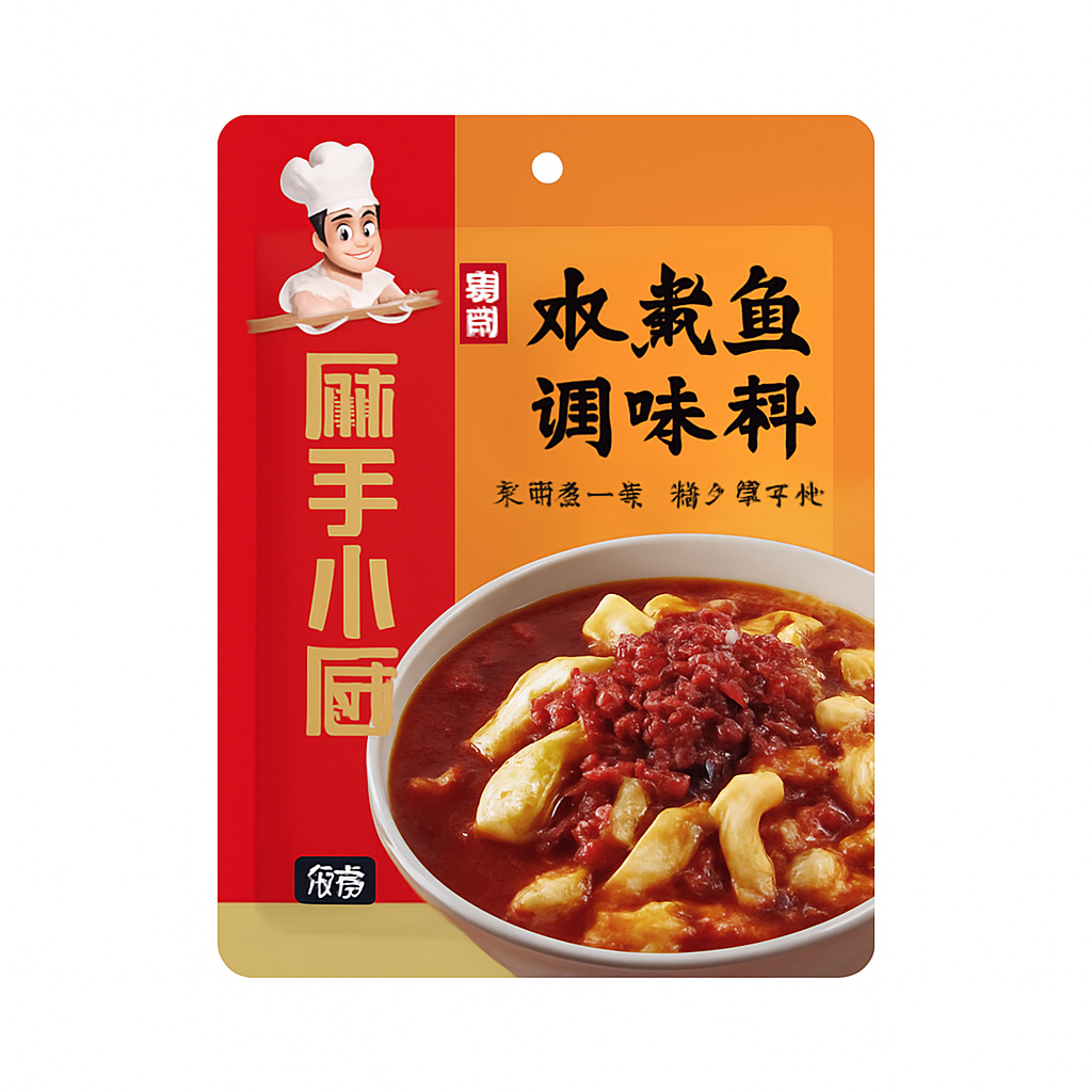 Mei Wei: Tempero para Peixe Cozido（水煮鱼调味料）- Haidilao 210g - Embalagem em Fundo Branco