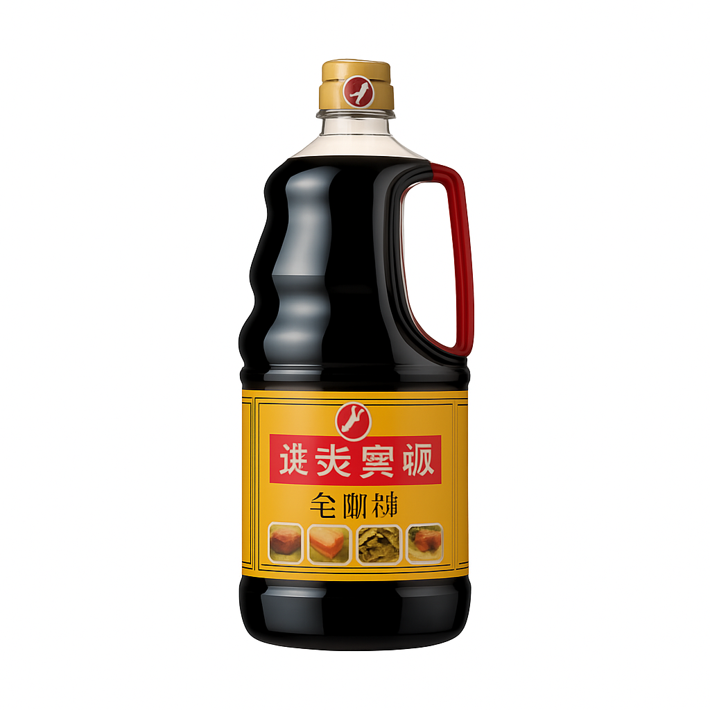 Mei Wei: Molho de Soja Escuro Premium com Cogumelo Shiitake（海天特级草菇老抽）- Haitian 1.75L - Embalagem em Fundo Branco