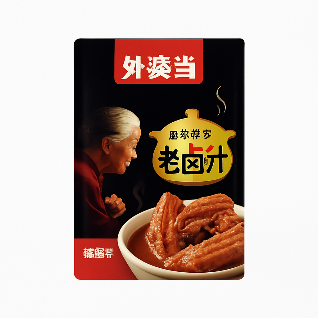 Mei Wei: Tempero para Carne Cozida Picante（外婆卤老卤汁）- Wai Po 100g - Embalagem em Fundo Branco