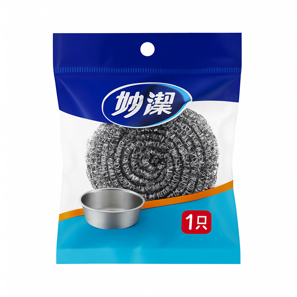 Mei Wei: Esponja de Aço Inoxidável（妙洁c型金属钢丝球）- Miaojie 1 Unidade - Embalagem em Fundo Branco