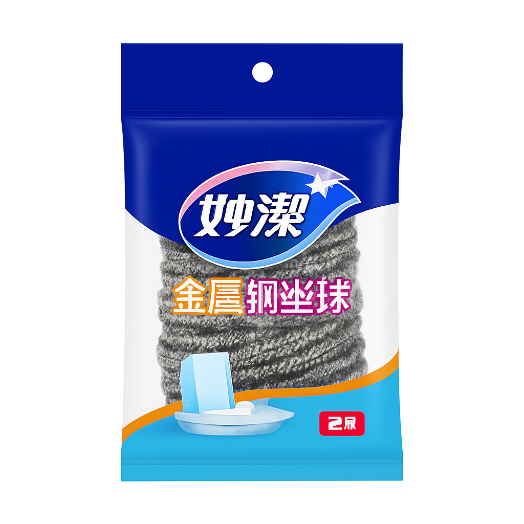 Mei Wei: Esponja de Aço Inox（金属钢丝球）- Miaojie 2 Unidades - Embalagem em Fundo Branco