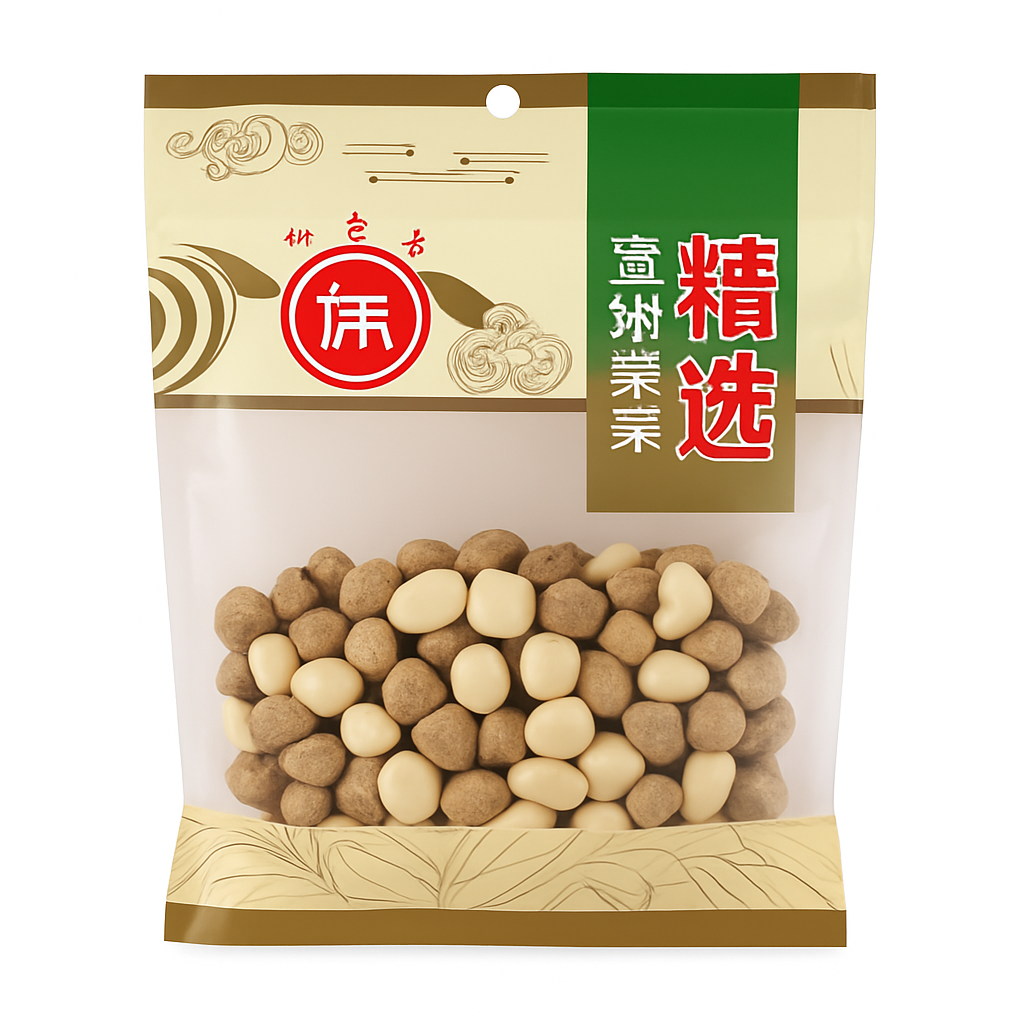 Mei Wei: Lótus Vermelha Descascada（开边湘莲）- Wanjia 150g - Embalagem em Fundo Branco