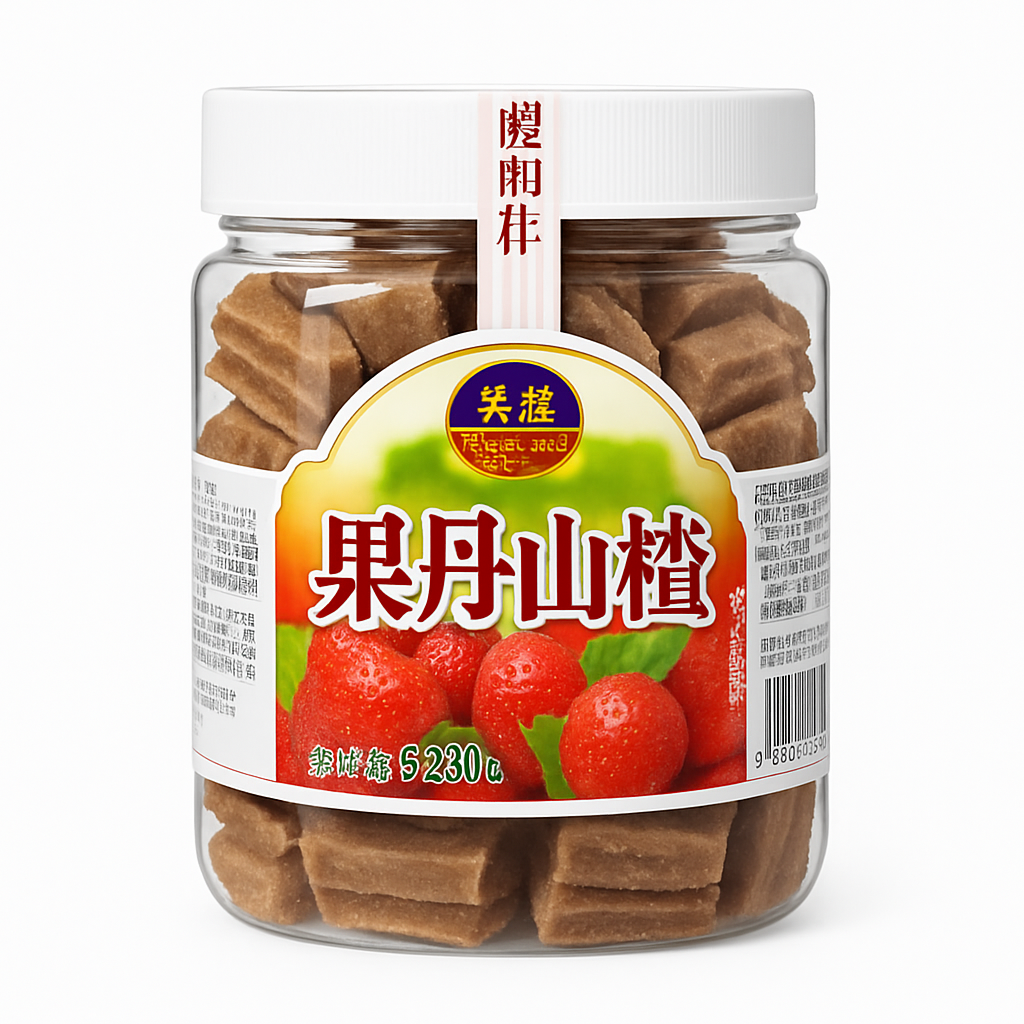 Mei Wei: Bala de Hawthorn Doce（果丹山楂）- Sweet House 320g - Embalagem em Fundo Branco