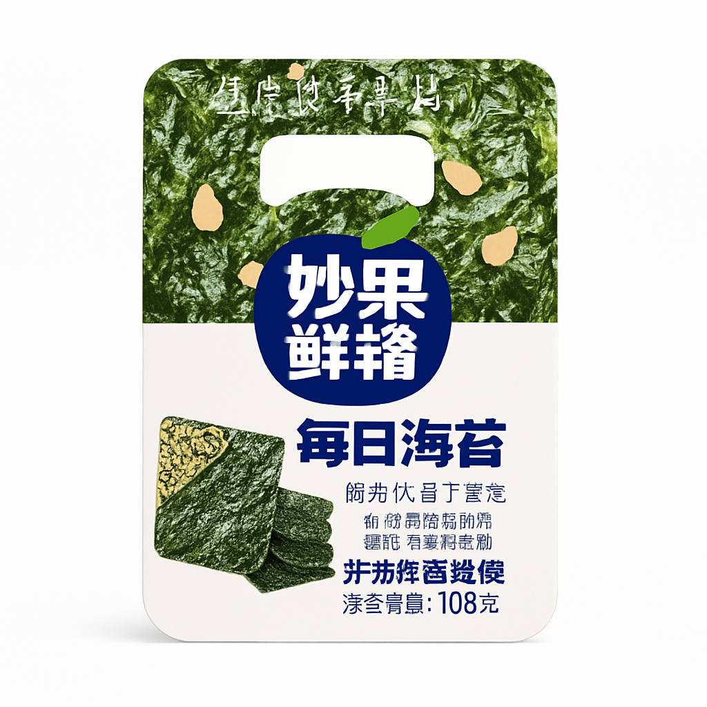 Mei Wei: Alga Marinha Temperada com Gergelim（妙果鲜锋） 108g - Embalagem em Fundo Branco
