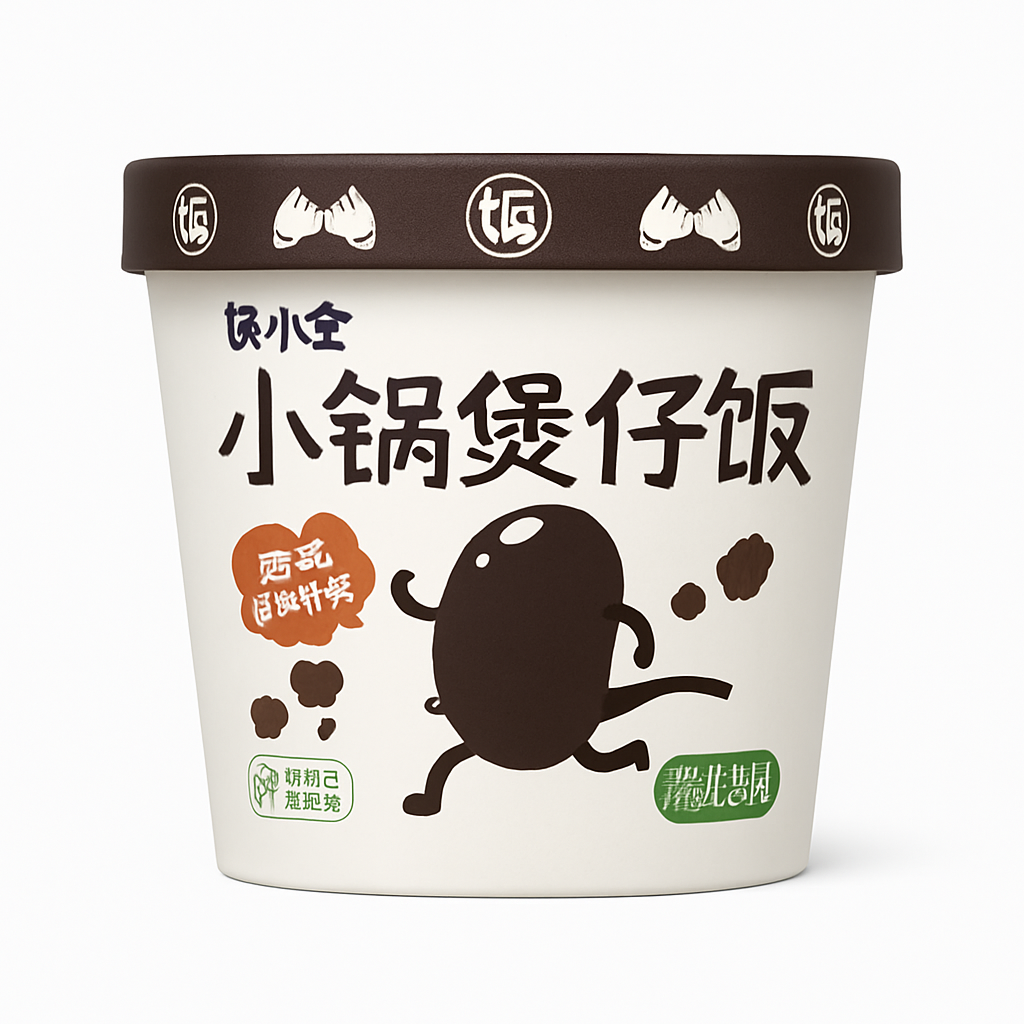 Mei Wei: Arroz de Panela de Barro Sabor Carne com Feijão Preto（小锅煲仔饭）- 顿小馋 180g - Embalagem em Fundo Branco