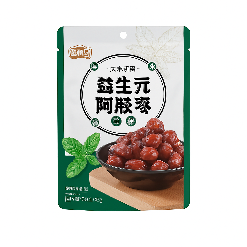 Mei Wei: Tâmaras com Gelatina de Donkey（益生元阿胶枣）- 90g - Embalagem em Fundo Branco
