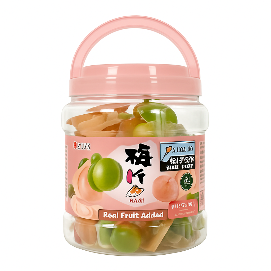 Mei Wei: Gelatina de Ameixa（梅子果凍）- ABC Real 900g - Embalagem em Fundo Branco