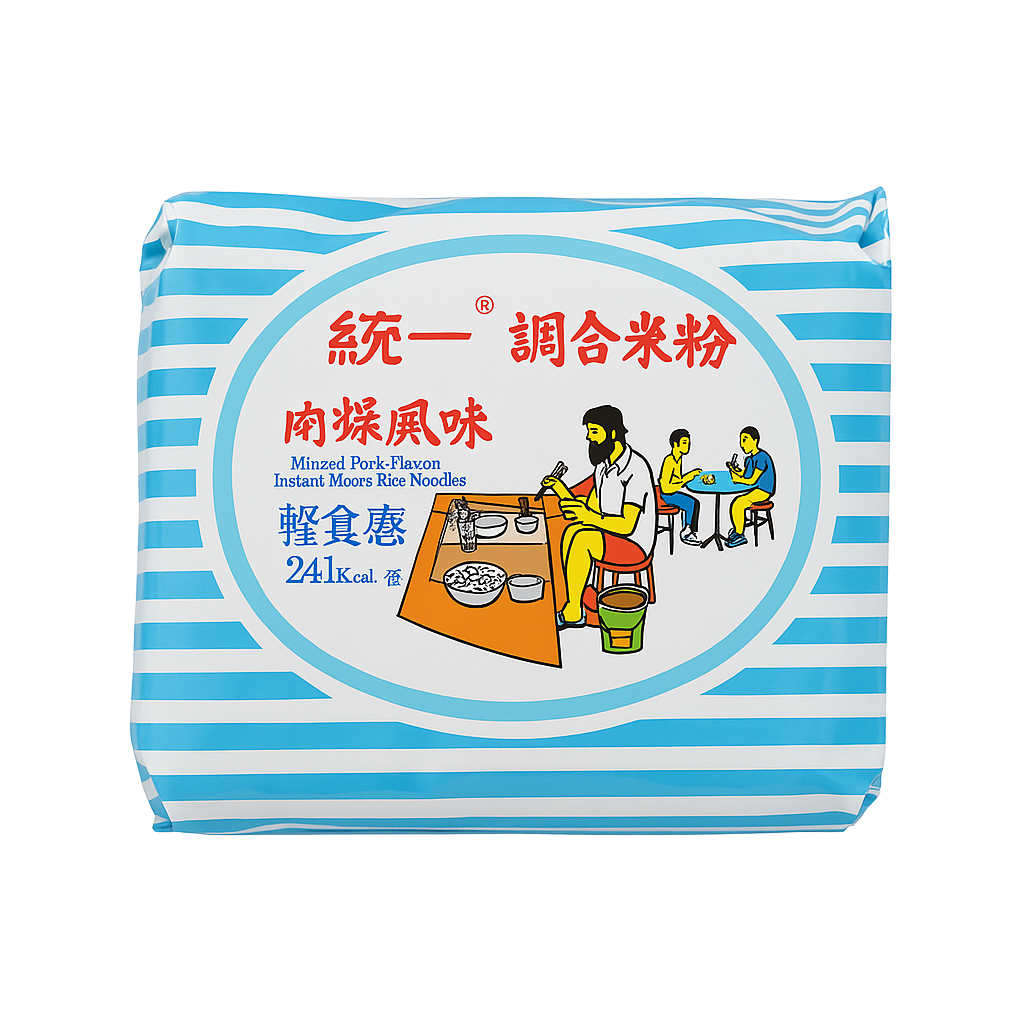 Mei Wei: Macarrão de Arroz Sabor Carne de Porco（統一肉燥米粉）- Uni-President 5 Pacotes - Embalagem em Fundo Branco