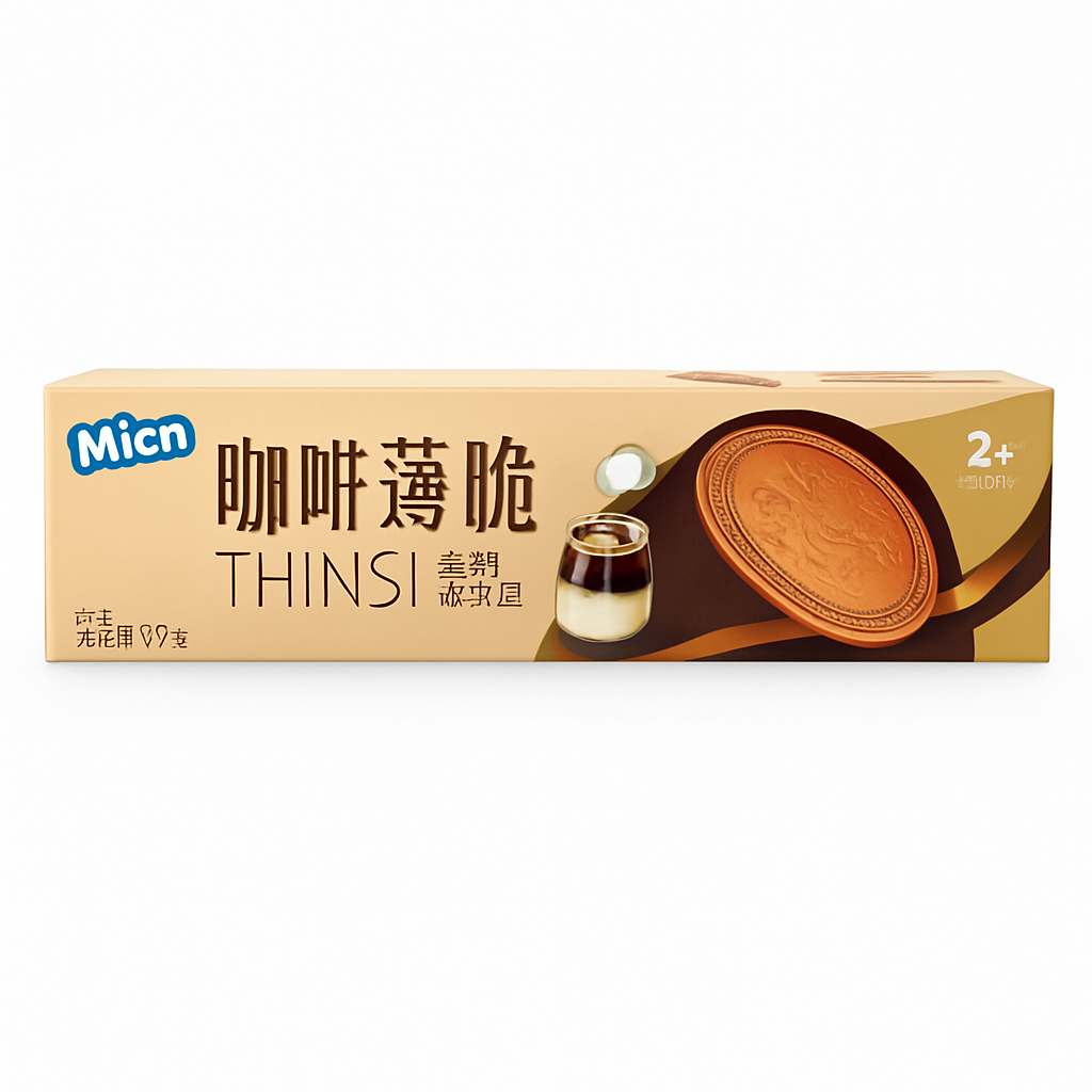 Mei Wei: Biscoito Thins Sabor Café（咖啡薄脆）- Micn 96g - Embalagem em Fundo Branco
