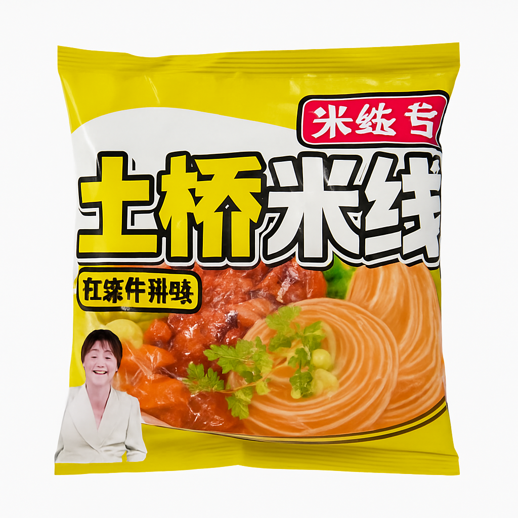 Mei Wei: Macarrão de Arroz Instantâneo（过桥米线）- Wen Yu Sabor Carne Refogada 108g - Embalagem em Fundo Branco