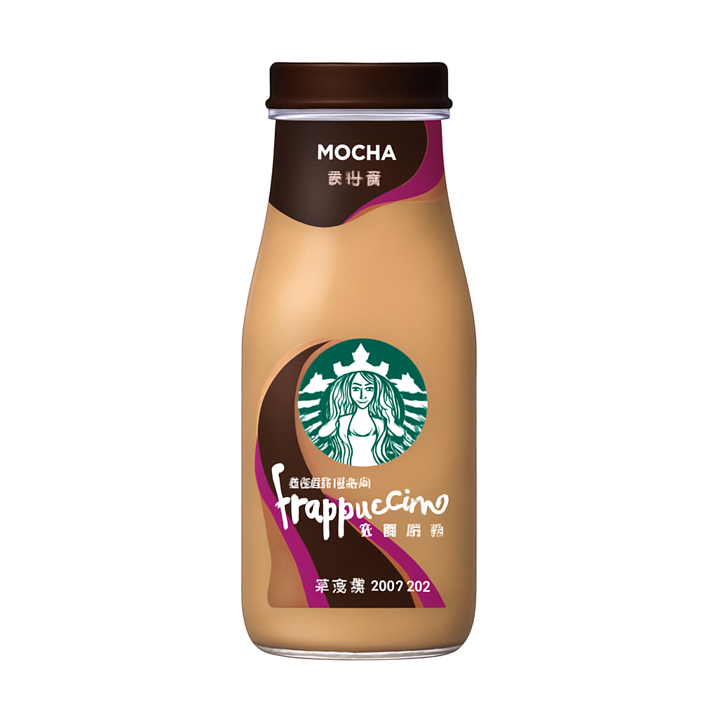Mei Wei: Frappuccino Mocha（摩卡味）- Starbucks 281ml - Embalagem em Fundo Branco