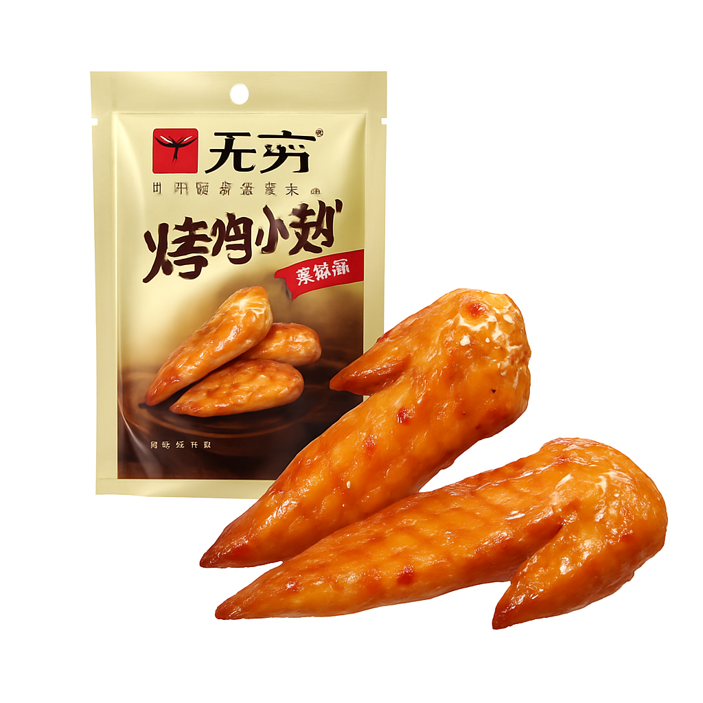 Mei Wei: Pontas de Asa de Frango Grelhadas（烤鸡小翅）- Wuqiong 50g - Embalagem em Fundo Branco