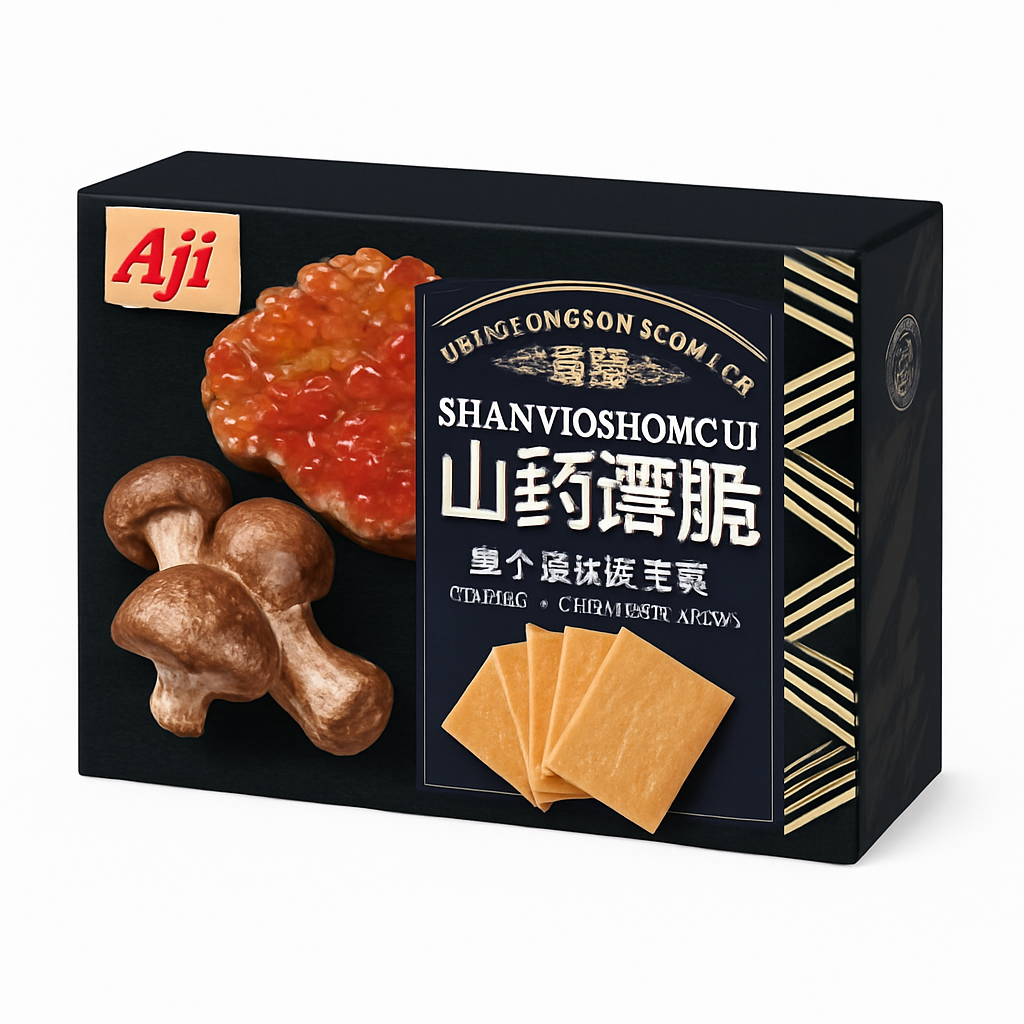 Mei Wei: Biscoito de Inhame Crocante（山药薄脆）Sabor Caviar e Matsutake - Aji 220g - Embalagem em Fundo Branco