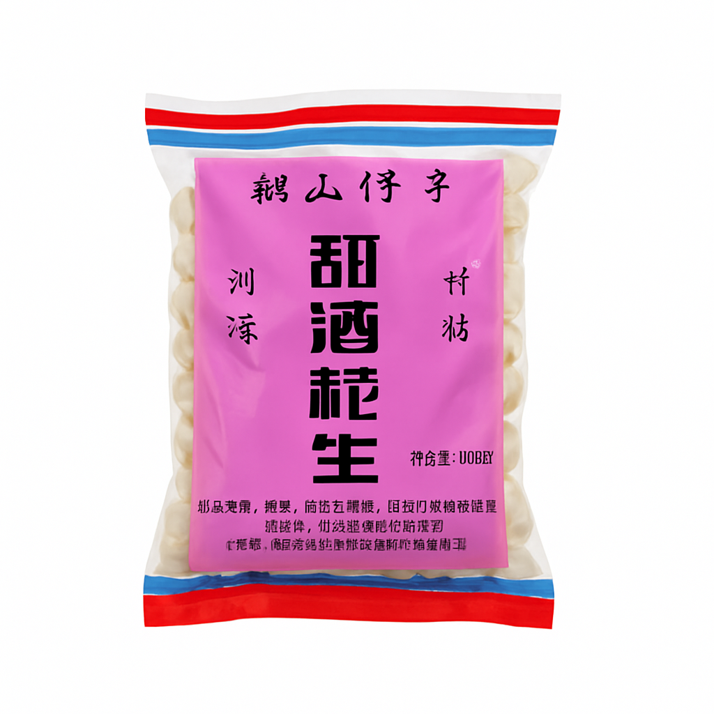 Mei Wei: Amendoim Doce em Vinho de Arroz（鹤山仔仔甜酒花生）- Heshan 400g - Embalagem em Fundo Branco