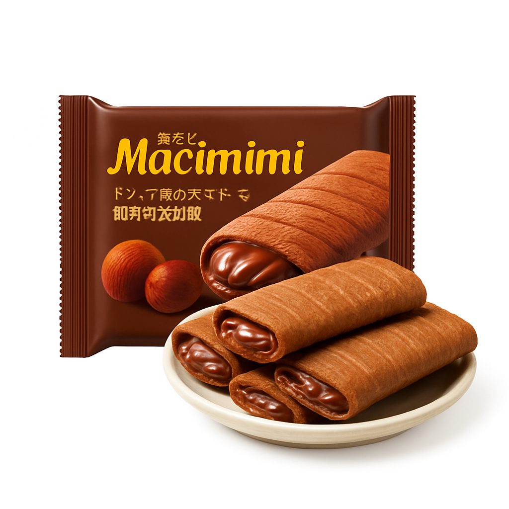 Mei Wei: Biscoito Recheado de Chocolate Trufa（麦米米流心蛋酥）- Macmini 200g - Embalagem em Fundo Branco