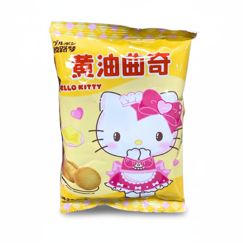 Mei Wei: Biscoito Sabor Manteiga Hello Kitty 28g - Embalagem em Fundo Branco