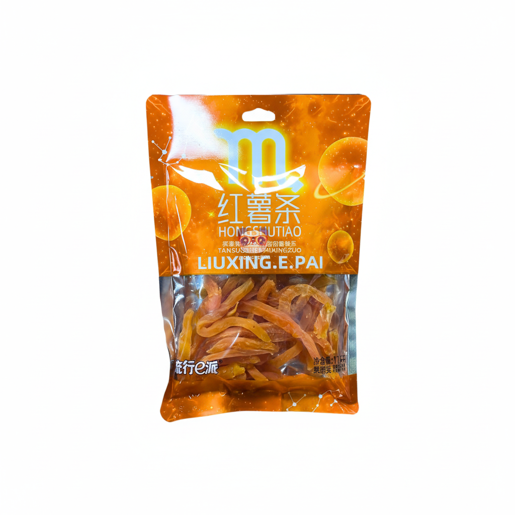 Mei Wei: Tiras de Batata Doce Desidratada Liuxing.E.Pai 115g - Embalagem em Fundo Branco