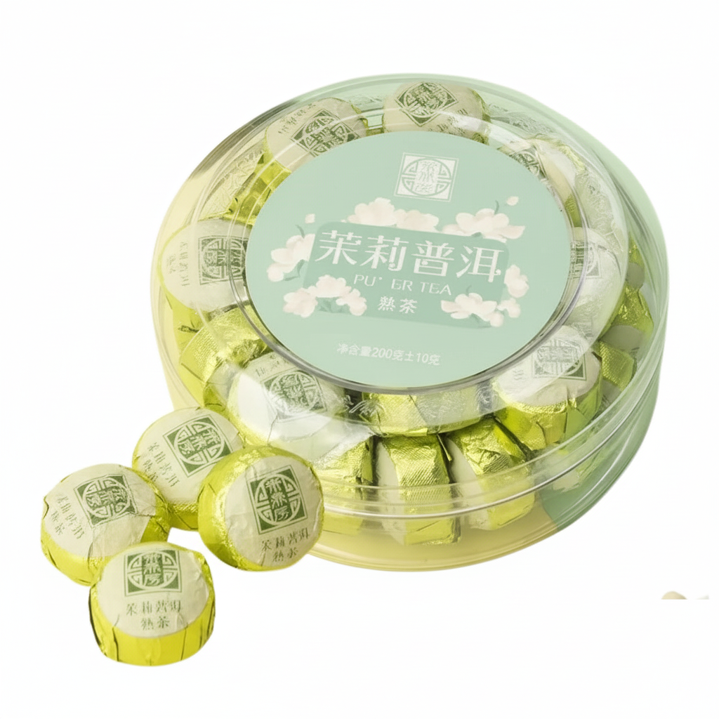 Mei Wei: Chá Pu'er com Jasmim Pu'er Jindian Tea 200g - Embalagem em Fundo Branco