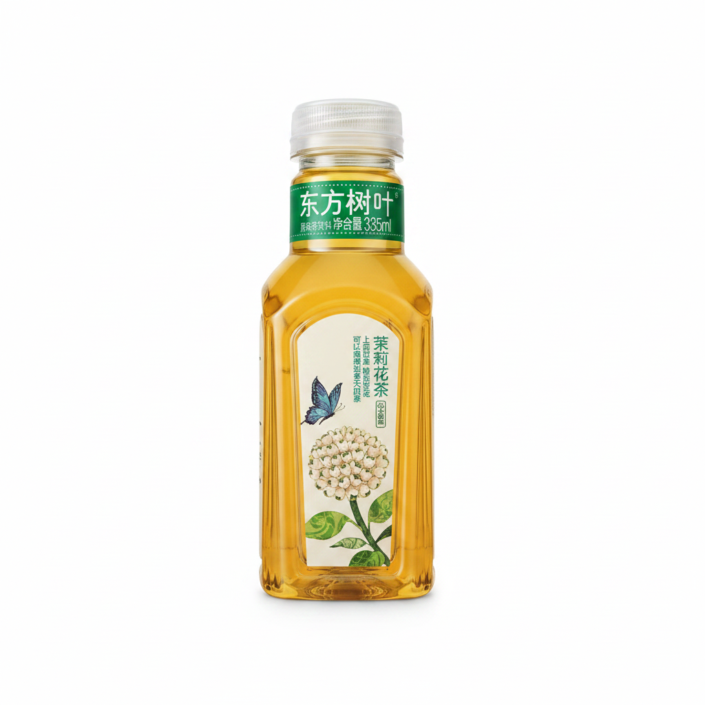 Mei Wei: Chá de Jasmim Pronto para Beber Oriental Leaf 335ml - 东方树叶茉莉花茶 - Embalagem em Fundo Branco