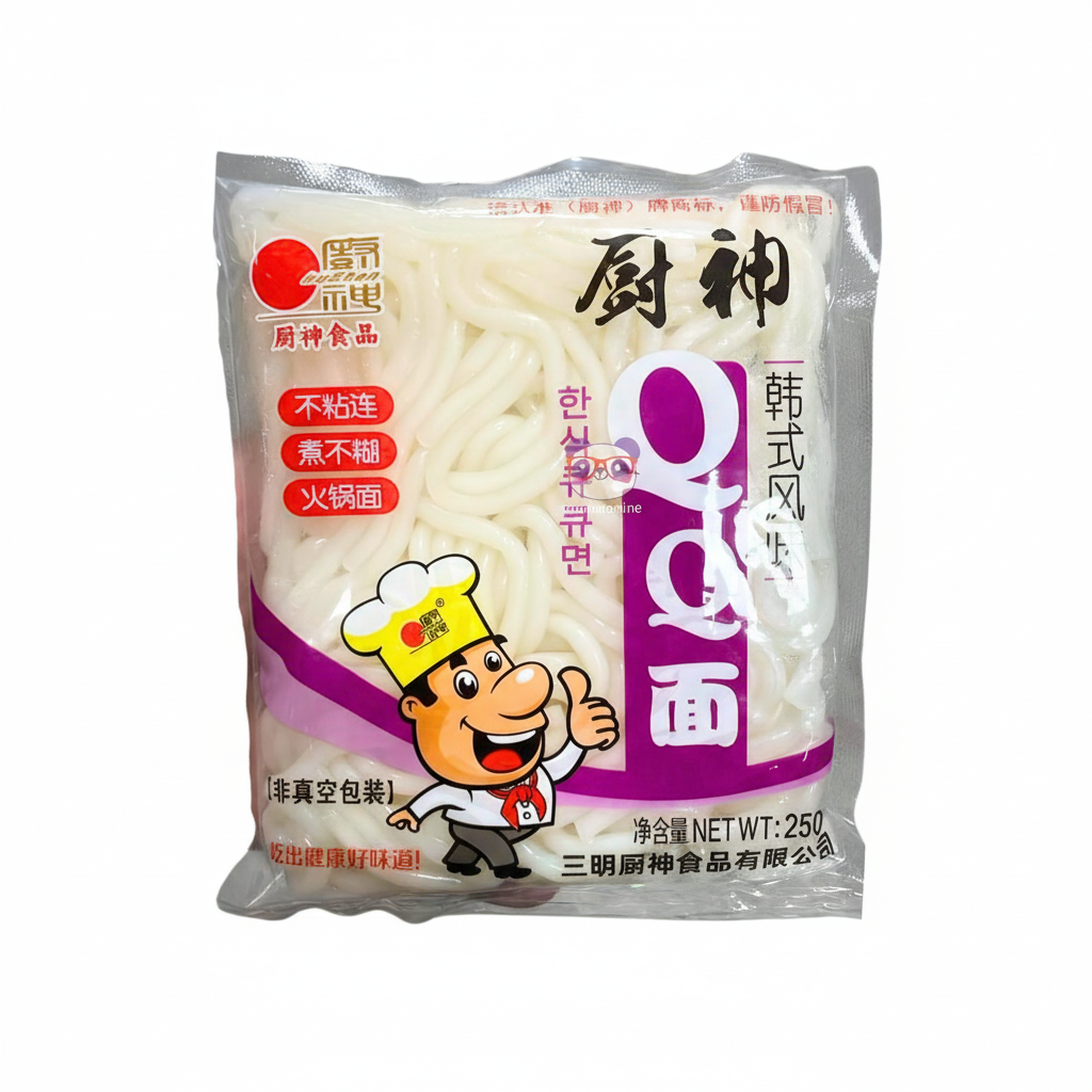 Mei Wei: Macarrão Udon Fresco HuShen 250g 韩式风味 QQ面 - Embalagem em Fundo Branco