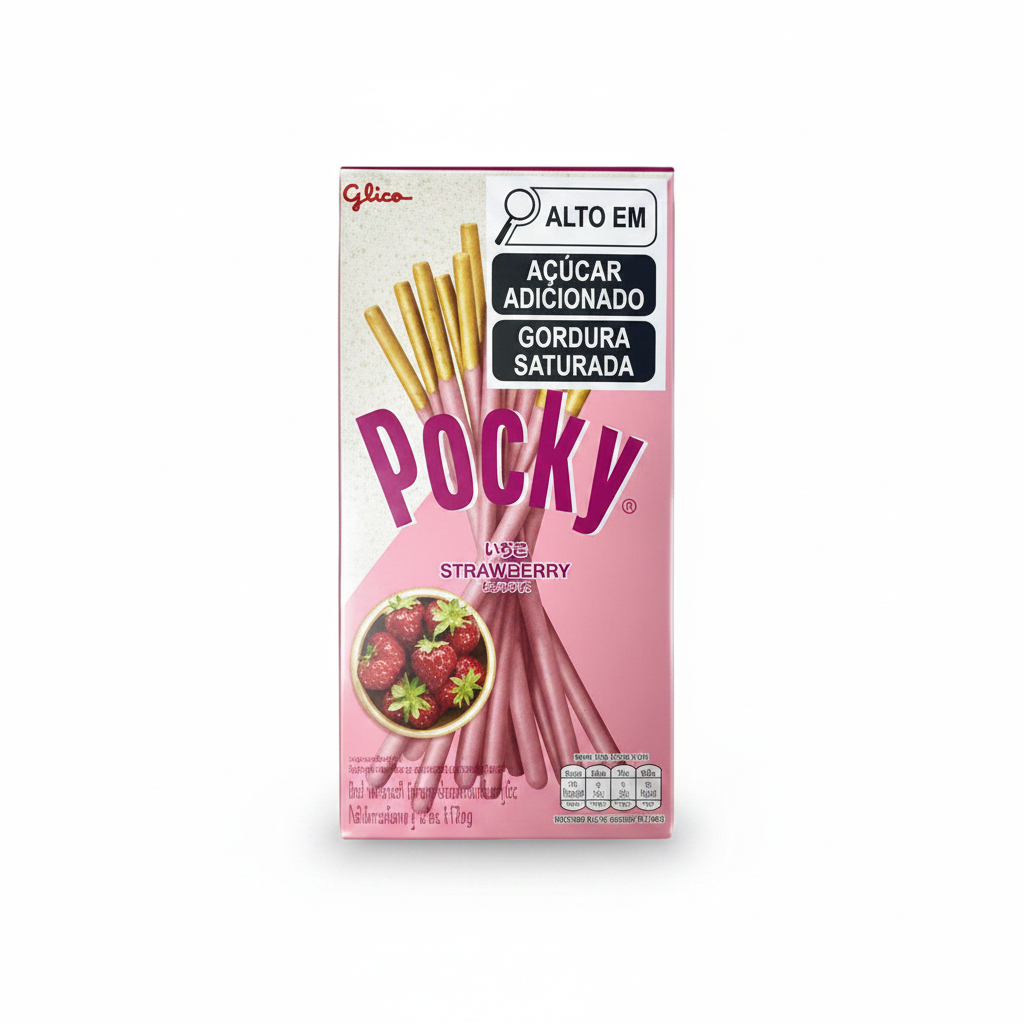 Mei Wei: Pocky Biscoito com Cobertura de Morango Glico 43g - Embalagem em Fundo Branco