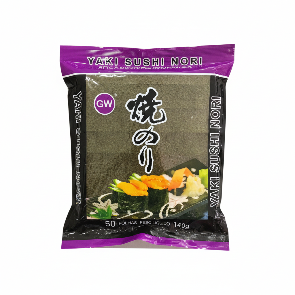 Mei Wei: Alga Marinha Nori Desidratada GW 50 Folhas 140g - Embalagem em Fundo Branco