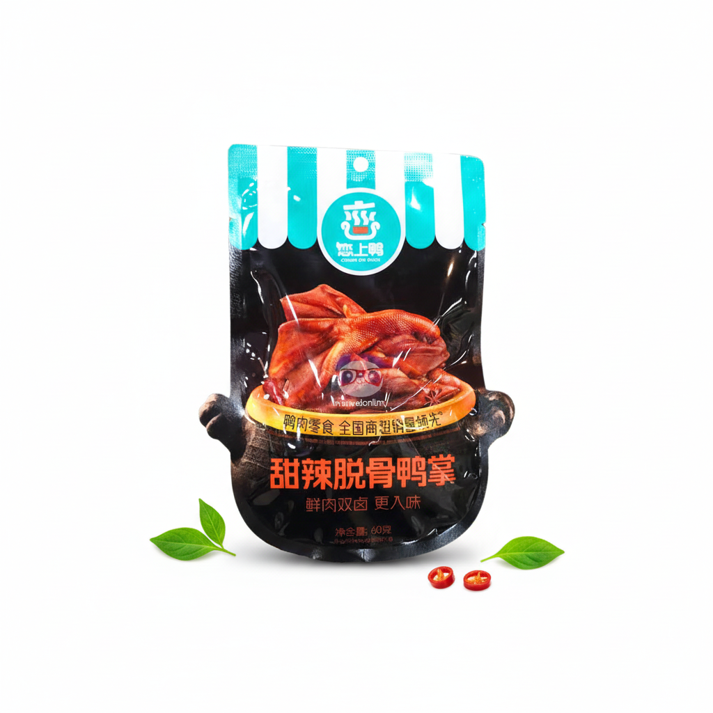 Mei Wei: Pés de Pato Doces e Picantes Love Duck 60g - Embalagem em Fundo Branco