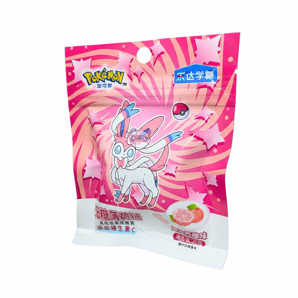 Mei Wei: Bala sem Açúcar Sabor Menta, Toranja e Sal Marinho Pokémon 20g - Embalagem em Fundo Branco