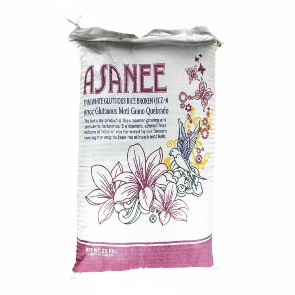 Mei Wei: Arroz Glutinoso Quebrado Asanee 25kg - Embalagem em Fundo Branco