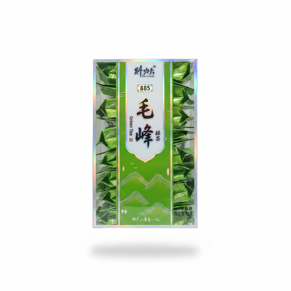 Mei Wei: Chá Verde Mao Jian 毛尖绳茶 Zhen Gong Fu 60g - Embalagem em Fundo Branco