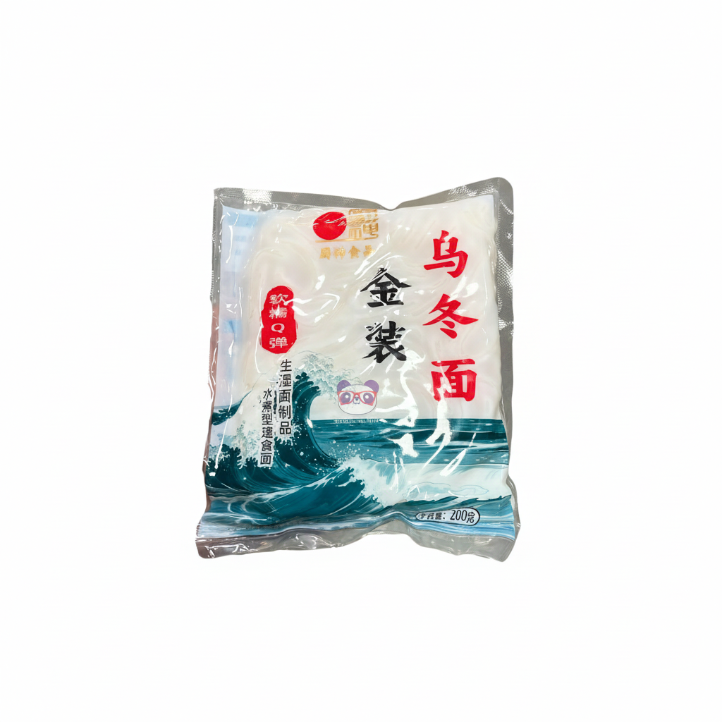 Mei Wei: Macarrão Udon Fresco HuShen 200g - 乌冬面 金装 - Embalagem em Fundo Branco