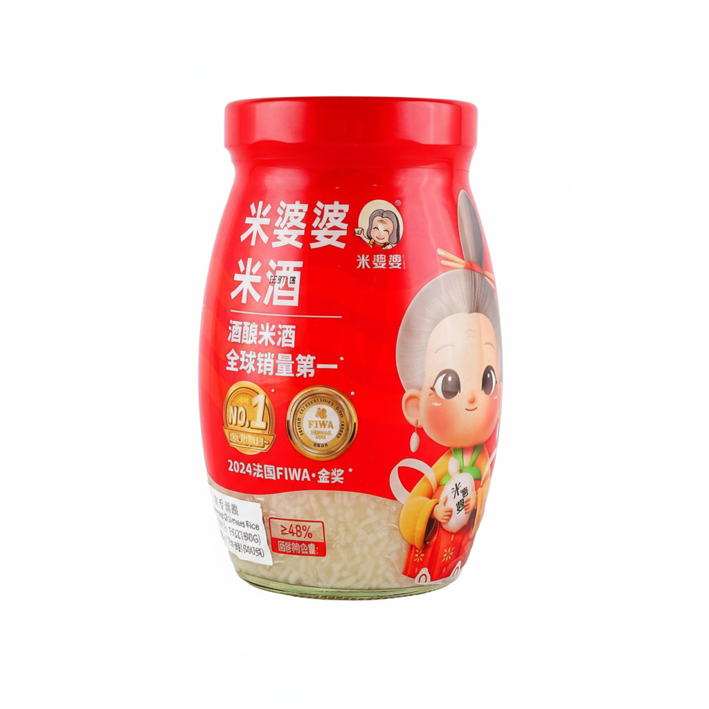 Mei Wei: Arroz Glutinoso Doce Fermentado Mi Po Po 900g - Embalagem em Fundo Branco