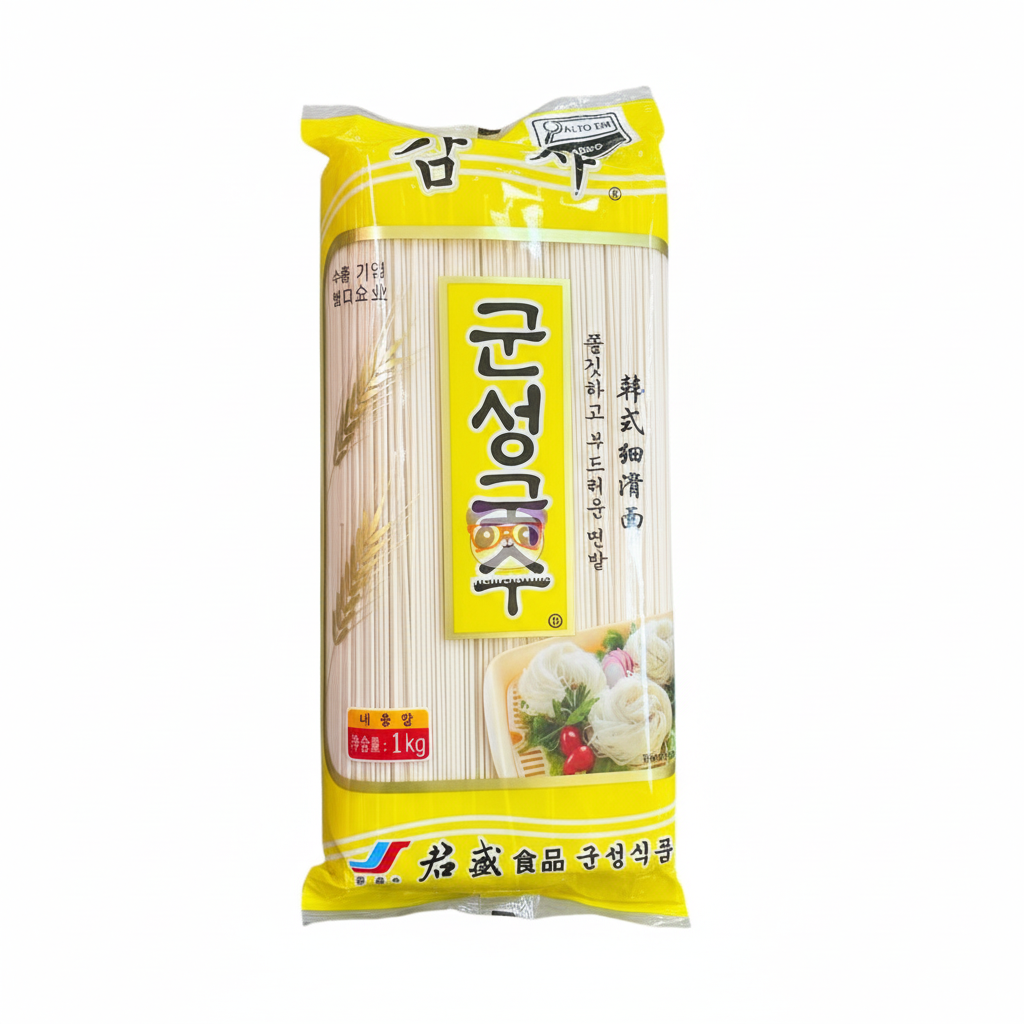 Mei Wei: Macarrão Estilo Coreano QingDao 1kg - Embalagem em Fundo Branco